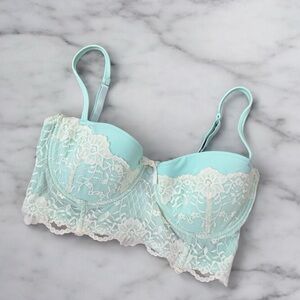 Anthropologie Lace Balconette Bra 34C Mint Push-Up
